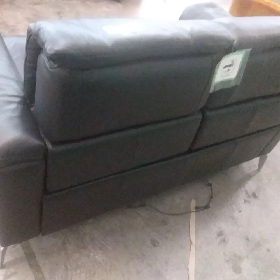 QUALITY DESIGNER ILLINOIS 2 SEATER POWER RECLINER SOFA - BLACK LEATHER