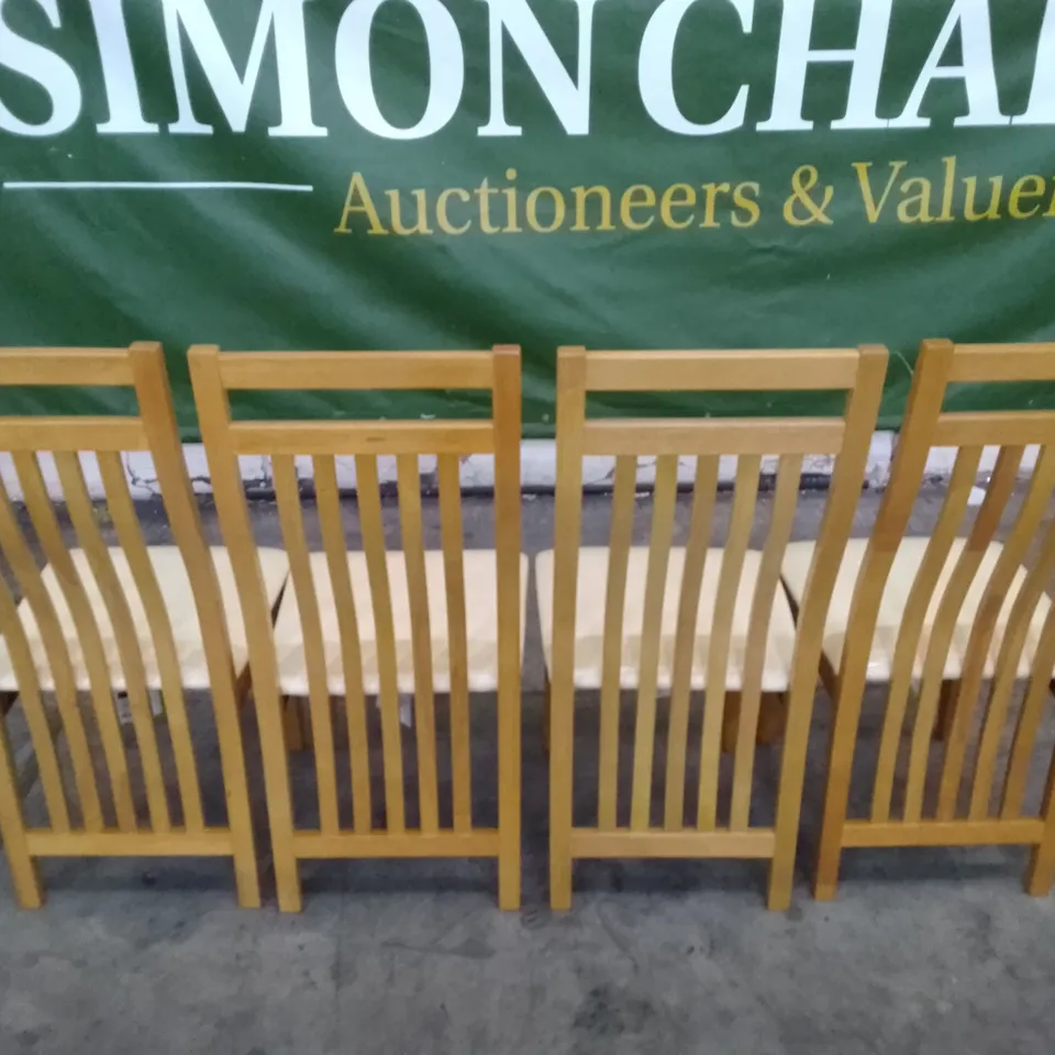 SET OF 4 NEW JAVA OAK CUSTARD LEATHER DINING CHAIRS 