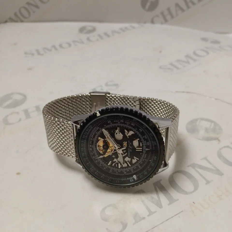 MEN’S LA BANUS SKELETON DIAL WATCH WITH SHARK MESH - STAINLESS STEEL STRAP - SILVER COLOUR