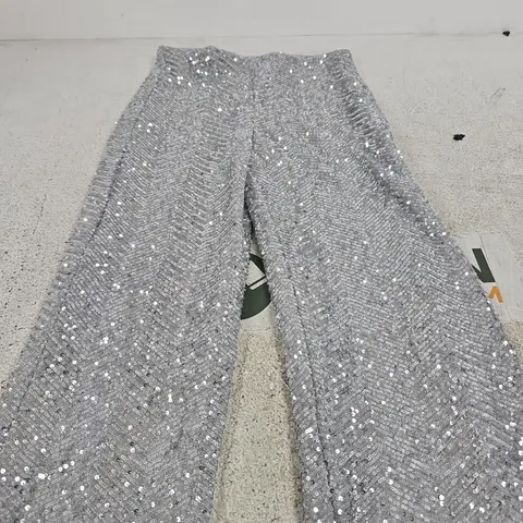 H&M SEQUIN TROUSERS – GREY, UK XS (EU XS)