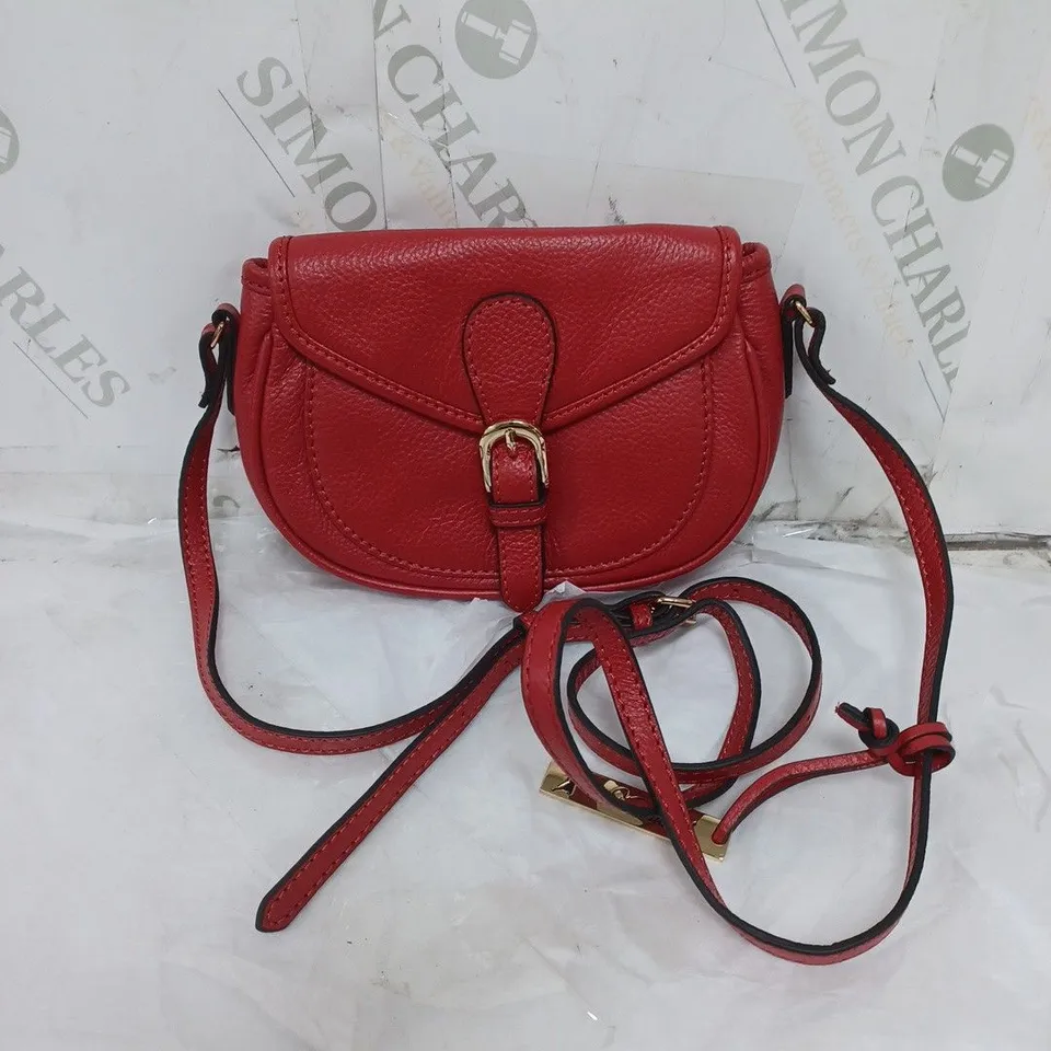 LADIES ASHWOOD SMALL HANDBAG GENUINE LEATHER WITH FLORAL PATTERNED LINING RED