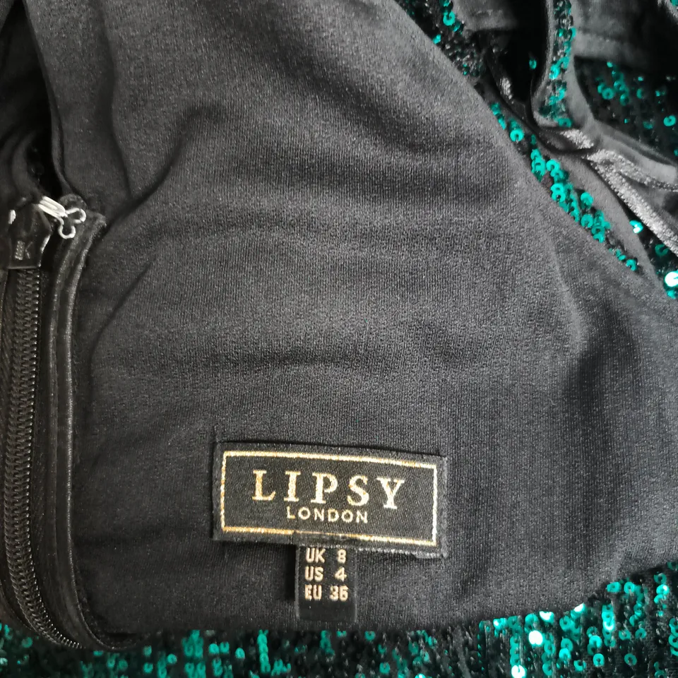 LIPSY LONDON TEAL SEQUIN HALTER-NECK EVENING DRESS – UK 8