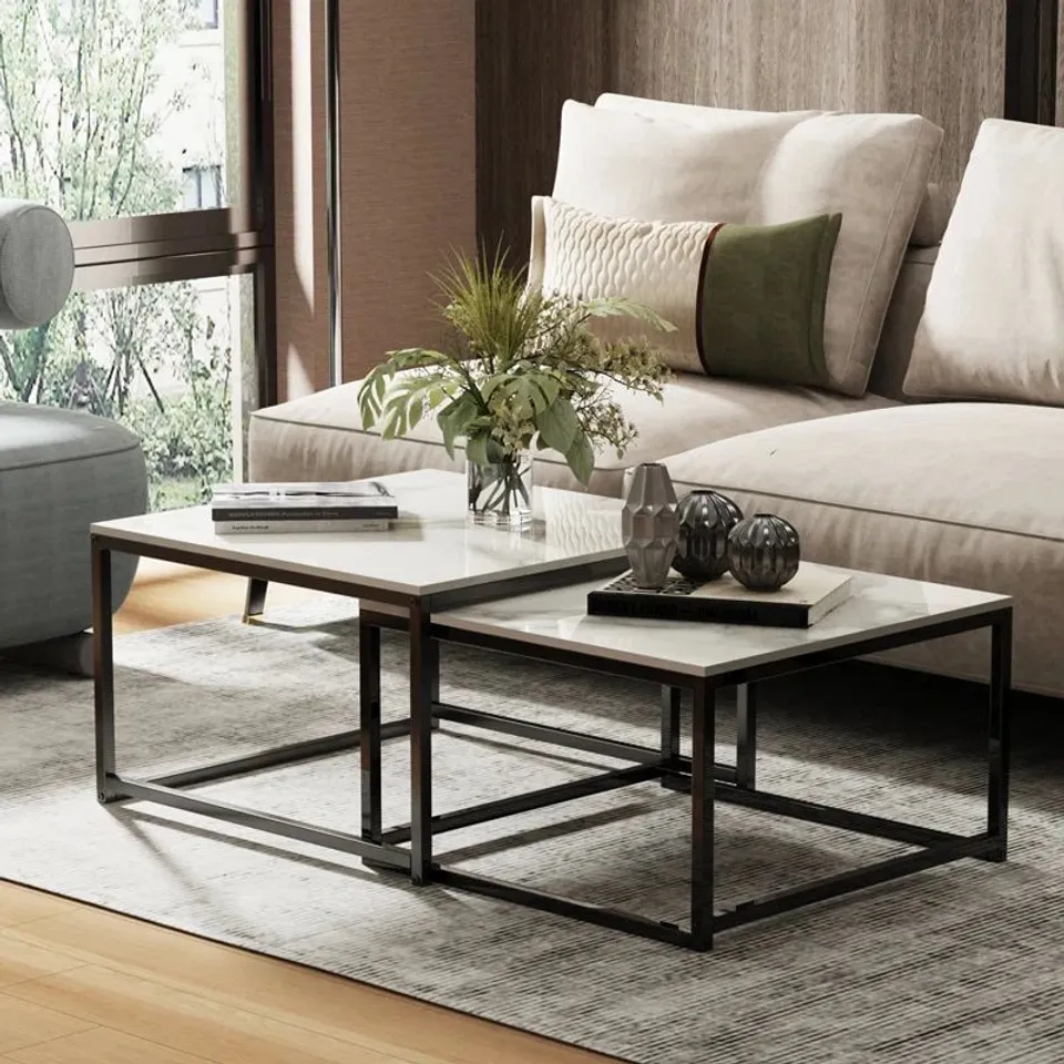 BOXED PARRETT FRAME COFFEE TABLE - BLACK BASE, WHITE TOP (1 BOX)