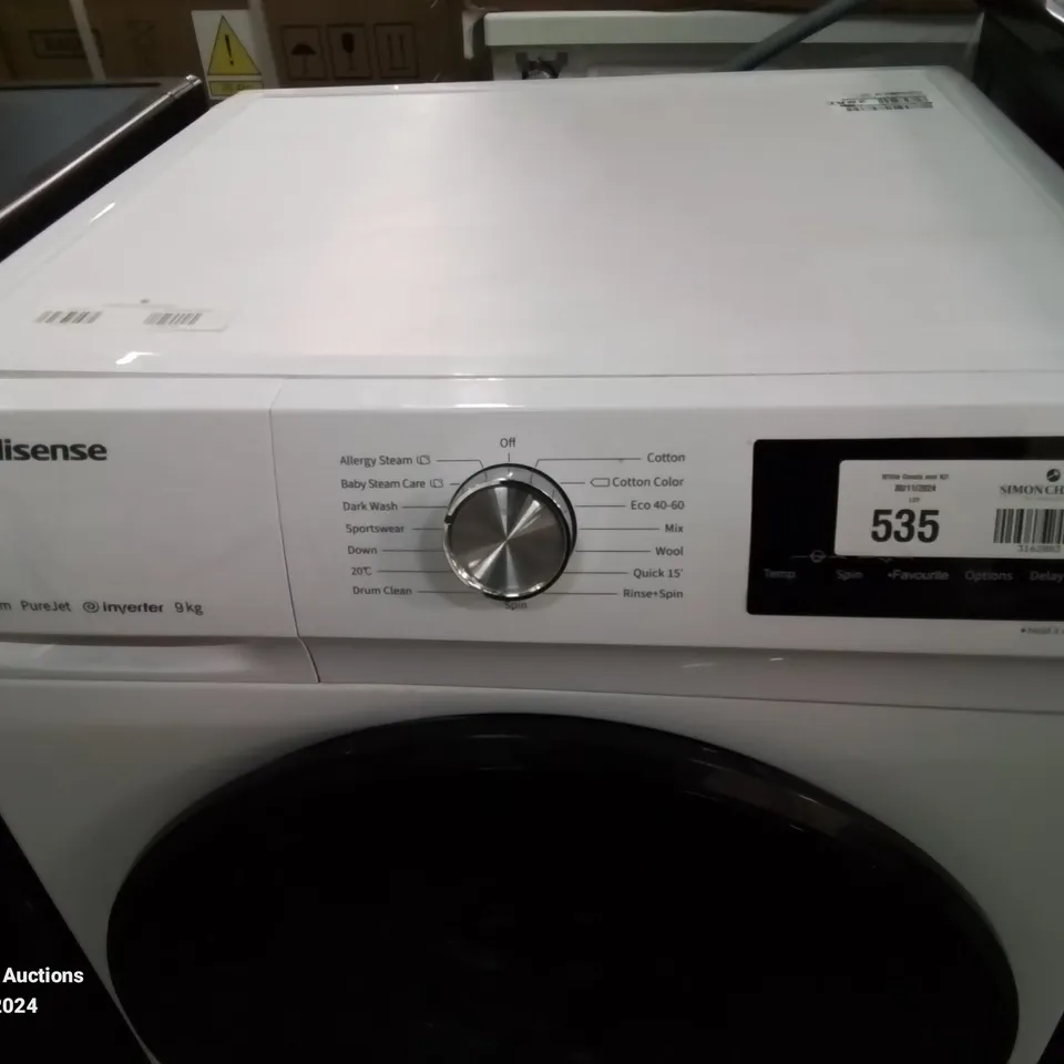 HISENSE 9KG STEAM INVERTER 1400 SPIN WASHING MACHINE IN WHITE 