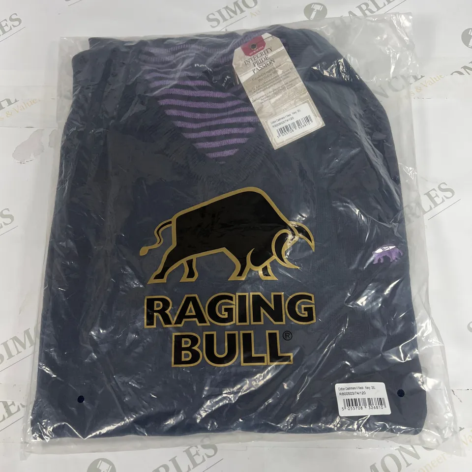 RAGING BULL COTTON CASHMERE V NECK SWEATER IN NAVY SIZE 3XL