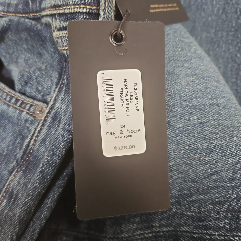 RAG & BONE HARLOW MR FULL STRAIGHT JEANS IN BLUE - SIZE 24