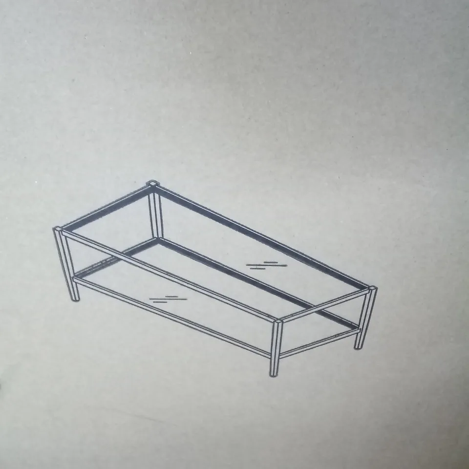 BOXED COFFEE TABLE WITH STORAGE ANTIQUE BRASS FINISH WITH CLEAR GLASS SHELVES 