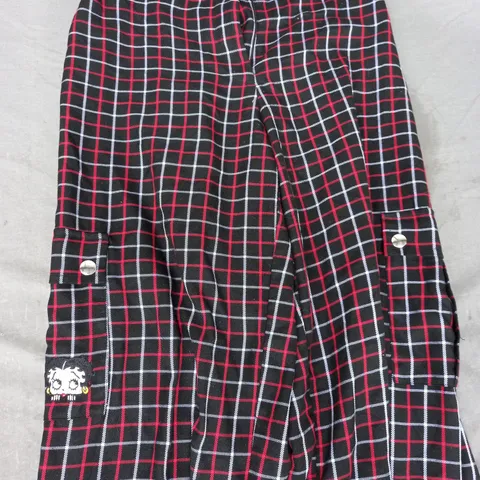 MINGA LONDON BETTY BOOP PANTS IN BLACK/RED/WHITE CHECK SIZE 14