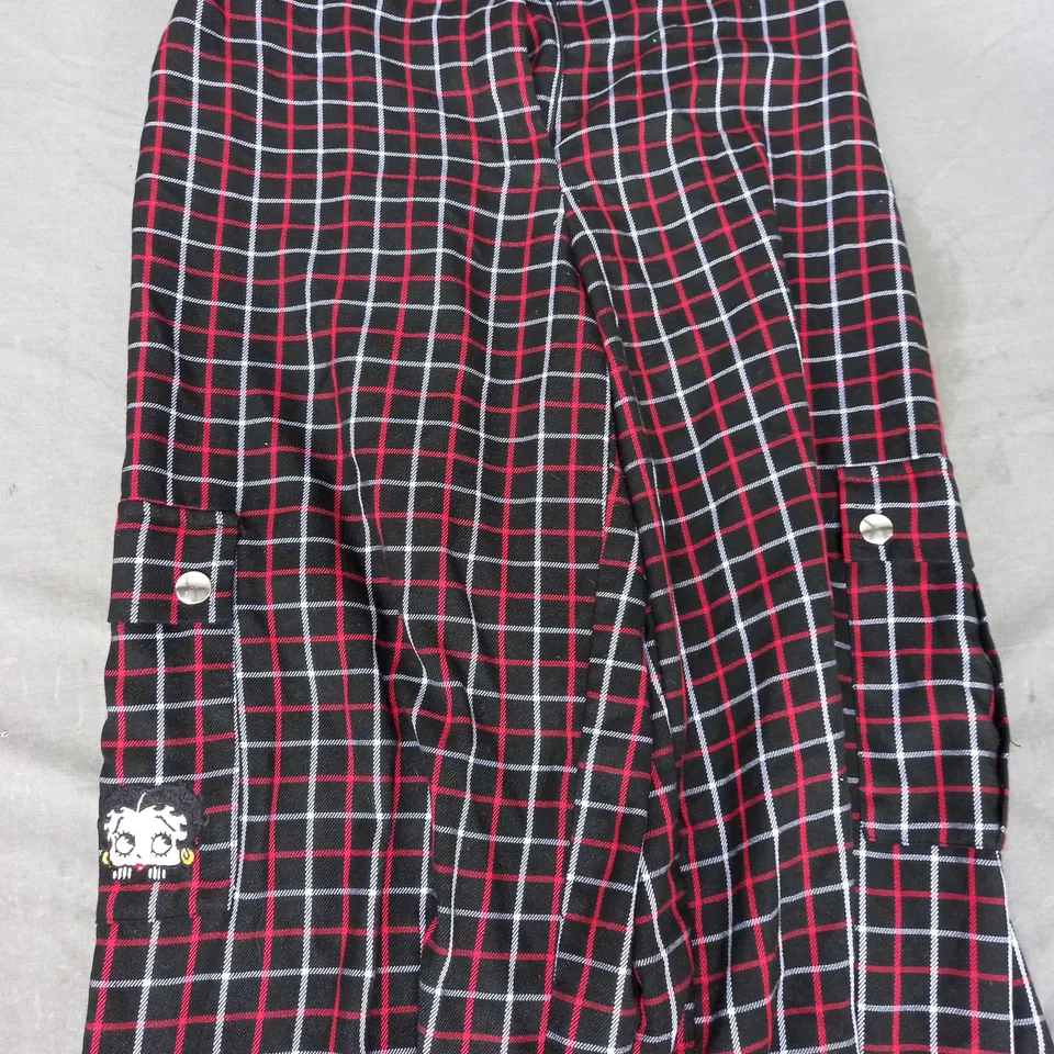 MINGA LONDON BETTY BOOP PANTS IN BLACK/RED/WHITE CHECK SIZE 14