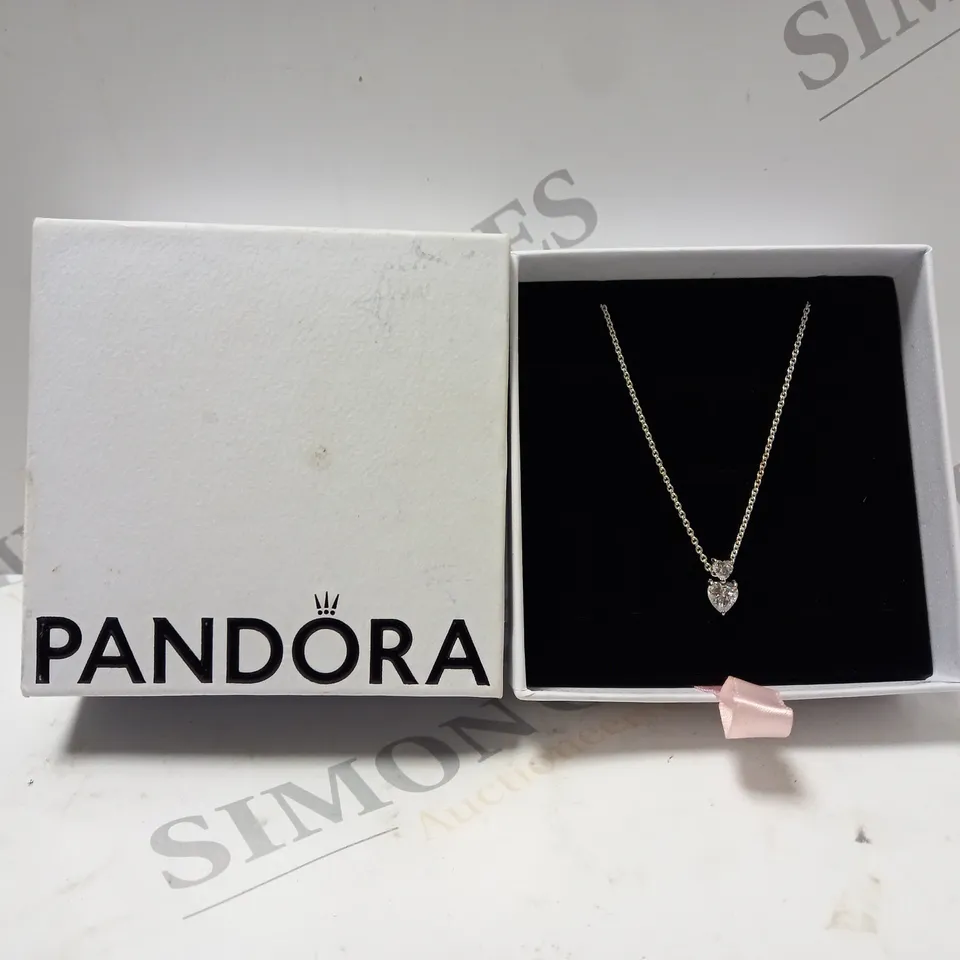 BOXED PANDORA DOUBLE HEART SILVER CHAIN NECKLESS