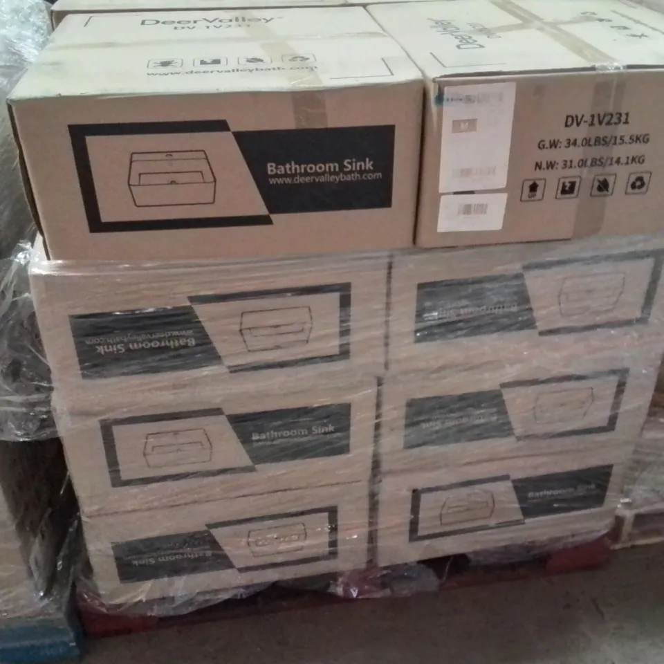 PALLET CONTAINING 16 DEERVALLEY DV-1V231 BATHROOM SINK BASINS