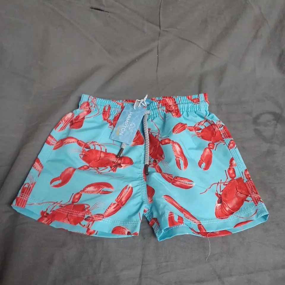 TROTTERS HAMPTON SWIMSHORTS IN AQUA LOBSTER PRINT SIZE 2/3YRS