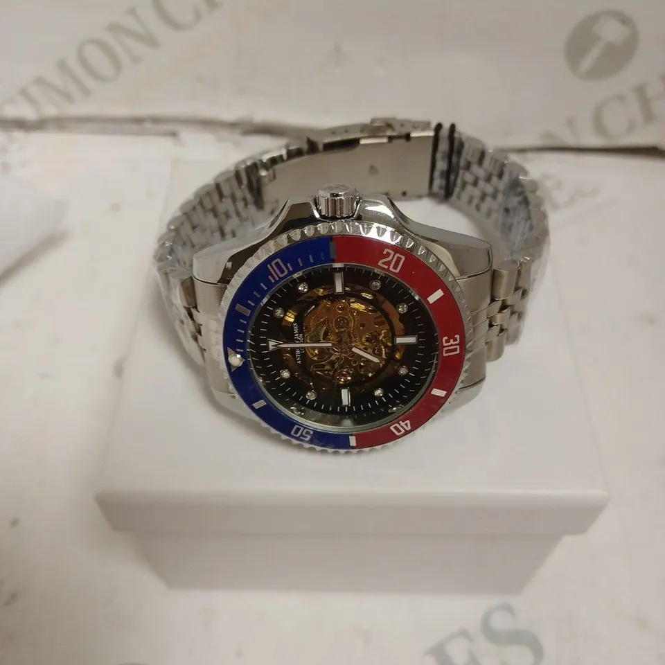 BOXED ANTHONY JAMES SKELTON SPORTS WATCH - AUTOMATIC - STAINLESS STEEL - WATER RESIATNT 3 ATM. 