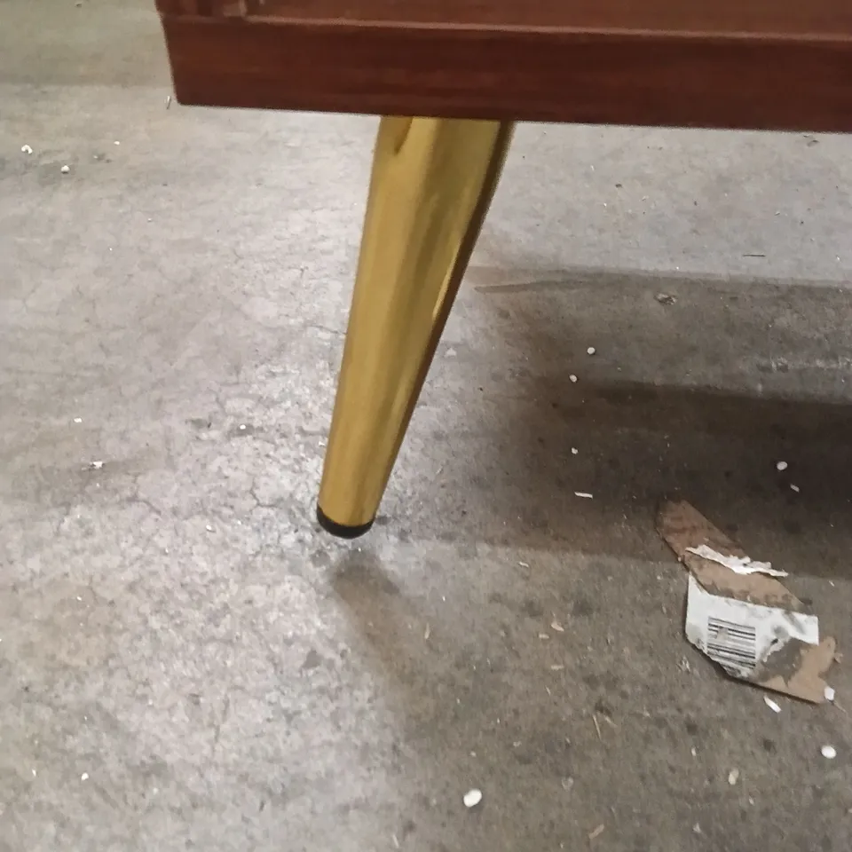 DARK WOOD CABINET WITH DOUBLE DOORS AND OPEN SHELF - LEGS UNEVEN 