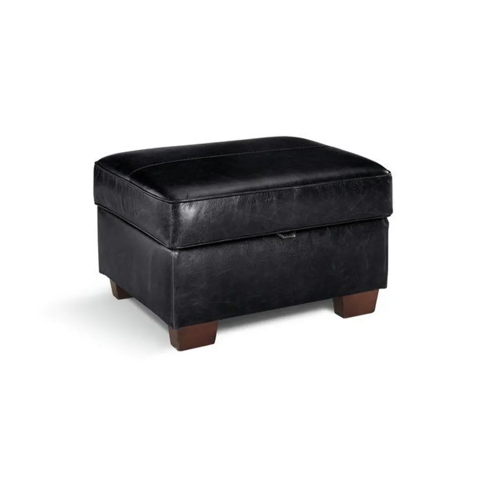 WRAPPED SALISBURY LEATHER STORAGE FOOTSTOOL - BLACK