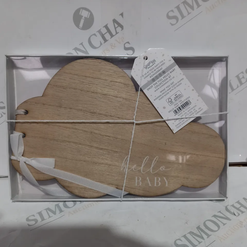 BOXED GINGER RAY WOODEN HELLO BABY CLOUD GUEST BOOK