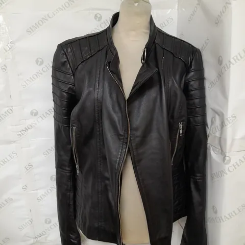 REAL LEATHER BLACK ZIP UP JACKET - SIZE 20