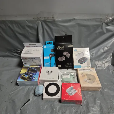 APPROXIMATELY 20 ASSORTED ELECTRICAL PRODUCTS TO INCLUDE JLAB PRO WIRELESS EARBUDS, QUIET 2 EARPLUGS, X55 EXTRA BASS EARBUDS, ETC