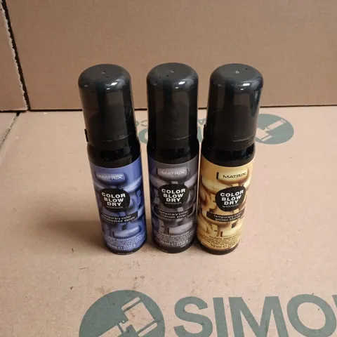 APPROXIMATELY 22 X ASSORTED MATRIX COLOR BLOW DRY HAIR CARE PRODUCTS TO INCLUDE GOLDEN BLONDE, PLATINUM SILVER ETC