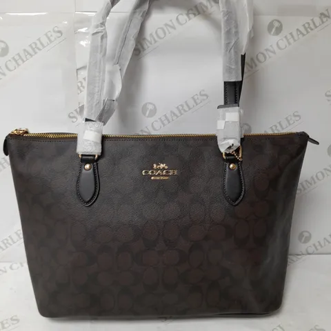 COACH WOMENS BROWN BLACK SIGNATURE PRINT LEATHER GALLERY TOTE BAG