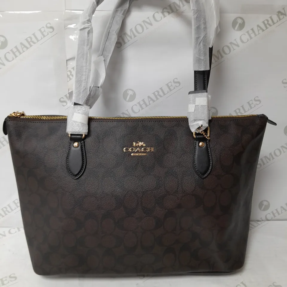COACH WOMENS BROWN BLACK SIGNATURE PRINT LEATHER GALLERY TOTE BAG