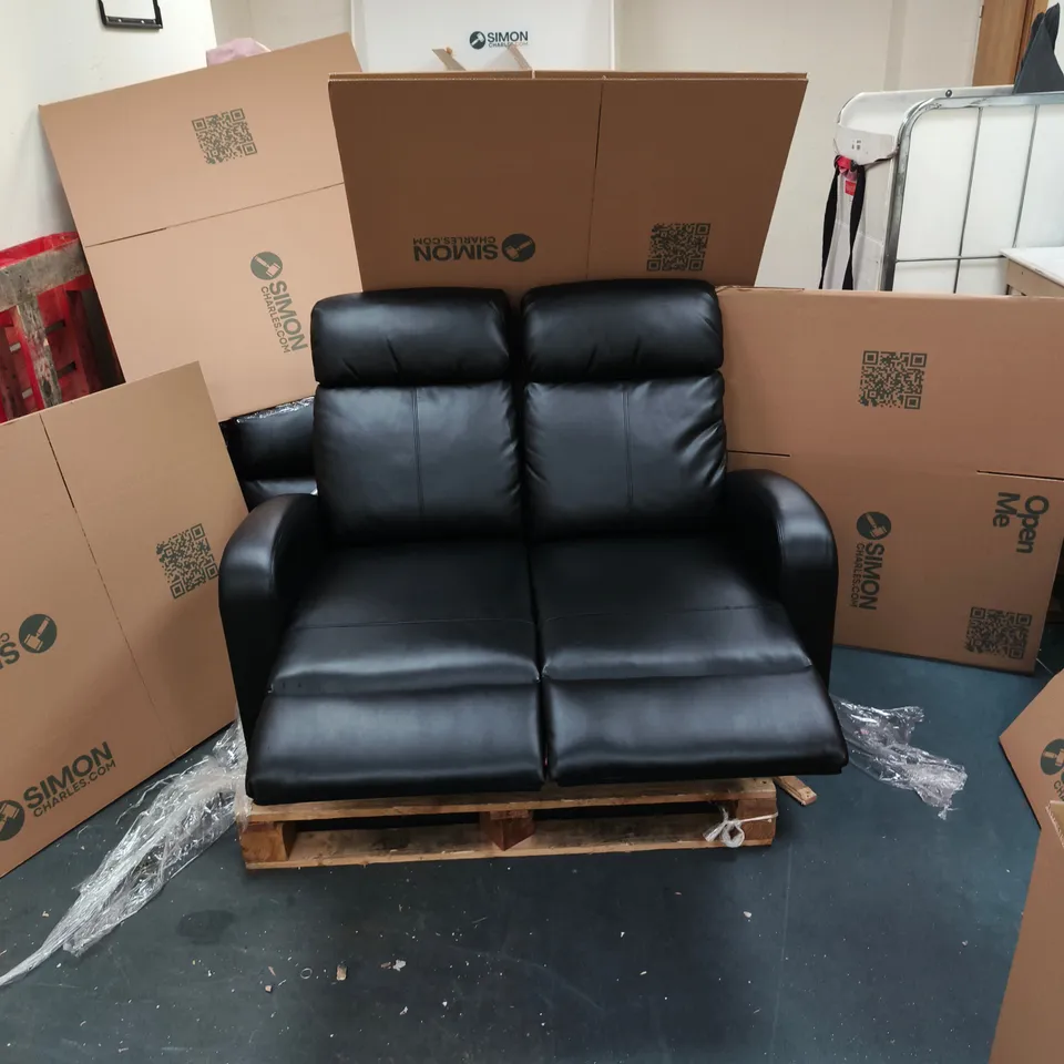 2 SEATER BLACK LEATHER RECLINING SOFA