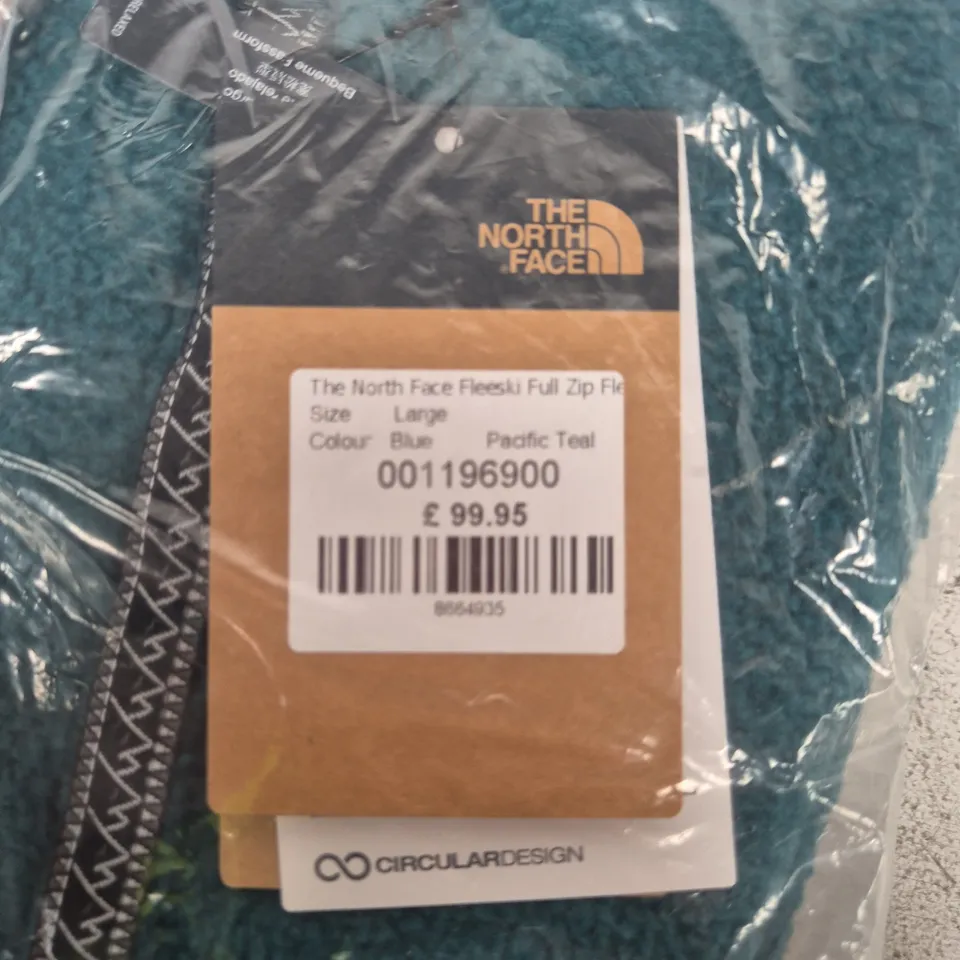 THE NORTH FACE FLEECE FULL ZIP JACKET – LARGE, PACIFIC TEAL/BLUE