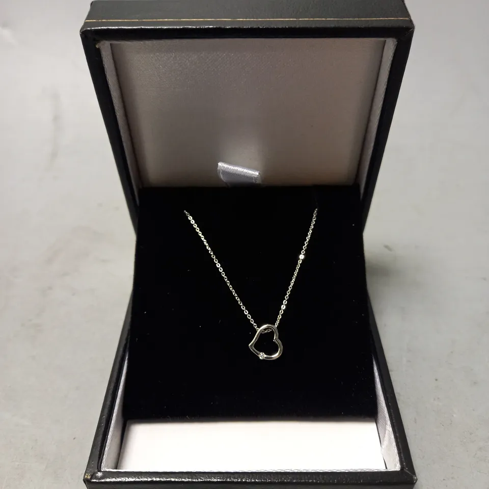 BOXED FINE 375 HEART NECKLACE IN SILVER