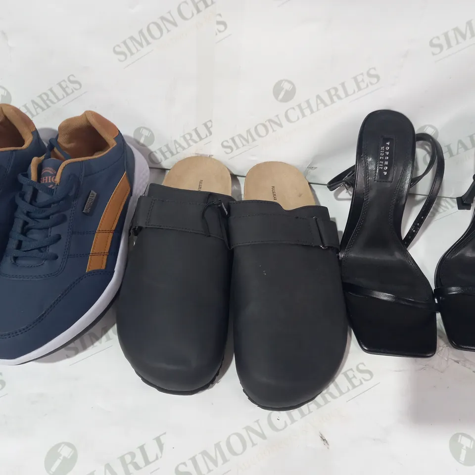 BOX OF APPROXIMATELY 20 ASSORTED PAIRS OF SHOES IN VARIOUS STYLES AND SIZES TO INCLUDE TOPSHOP, PULL & BEAR, FASHION, ETC