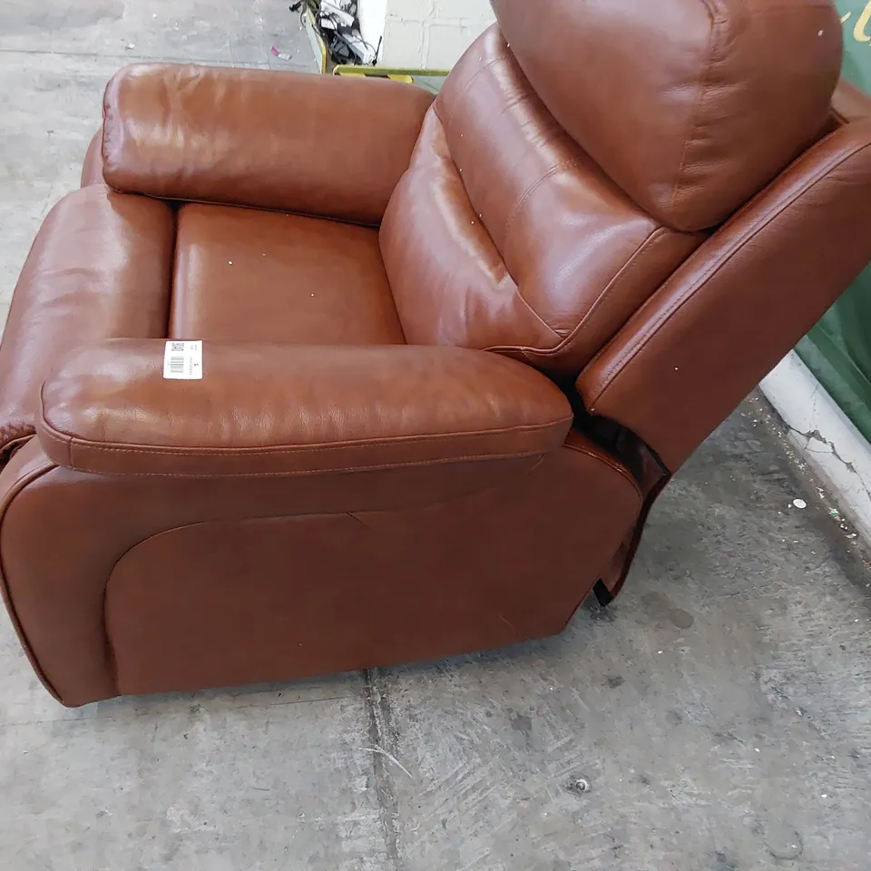 DESIGNER POWER RECLINING EASY CHAIR CHESTNUT LEATHER 