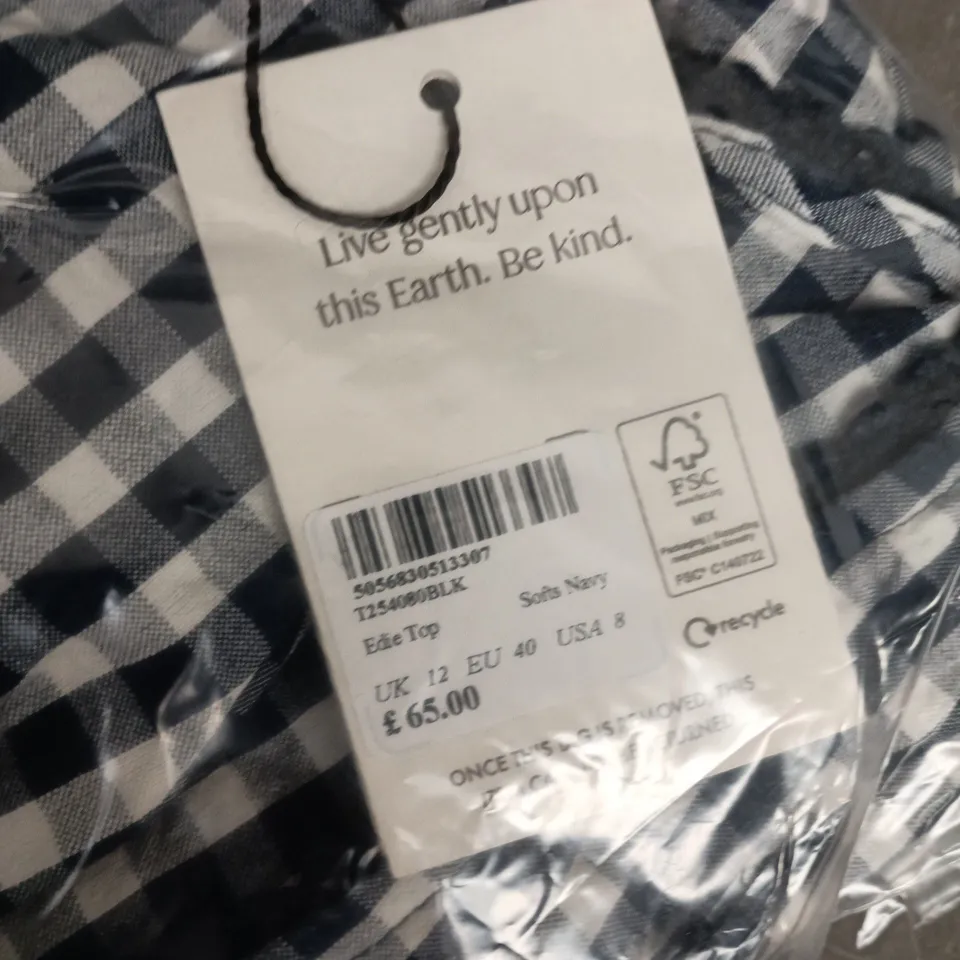 BAGGED NOBODY'S CHILD EDIE TOP – NAVY & WHITE GINGHAM, UK 12