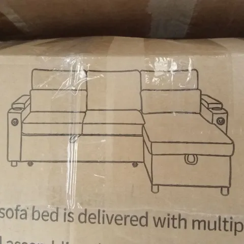 BOXED L SHAPED 4 SEATER SOFA SLEEPER & CHAISE (3 BOXES)