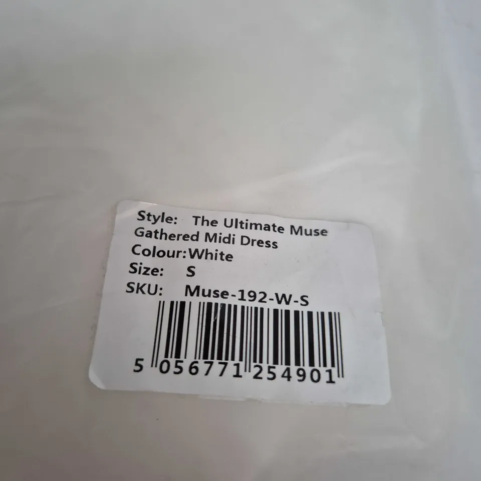 ODDMUSE THE ULTIMATE MUSE GATHERED MIDI DRESS – WHITE, SIZE S