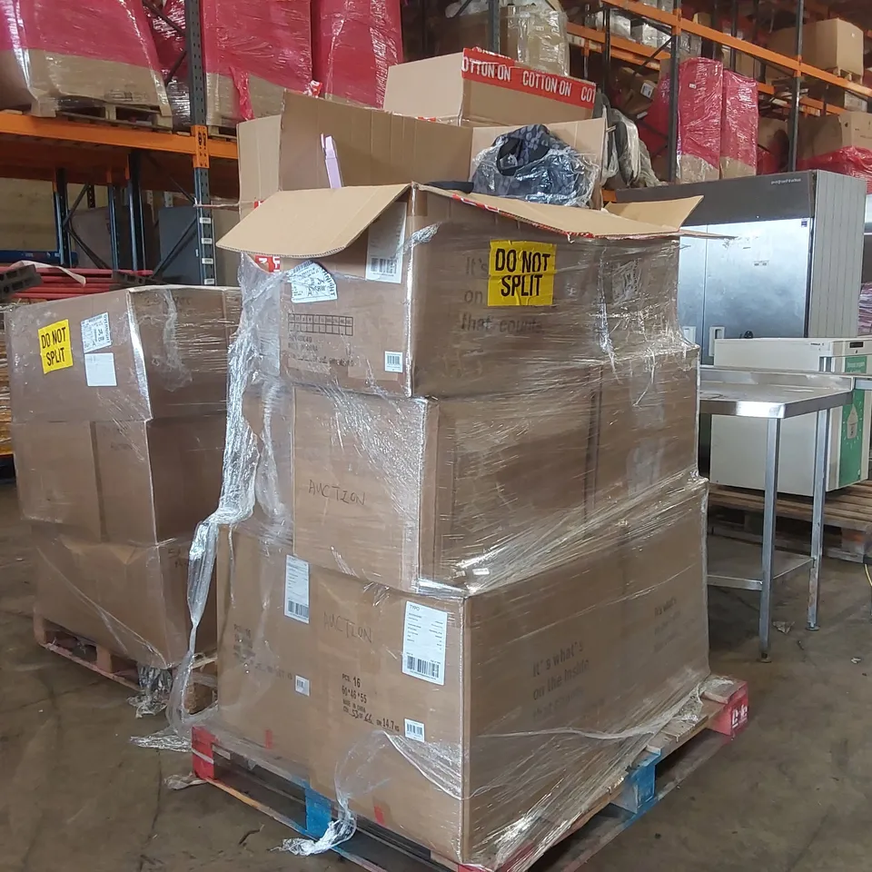 PALLET CONTAINING A LARGE QUANTITY OF BRAND NEW ASSORTED PRODUCTS INCLUDING: CLOTHING, UNDERWEAR, HANDBAG, WIRELESS KEYBOARD, PLANTER, PENCIL CASE, BACKPACK ECT