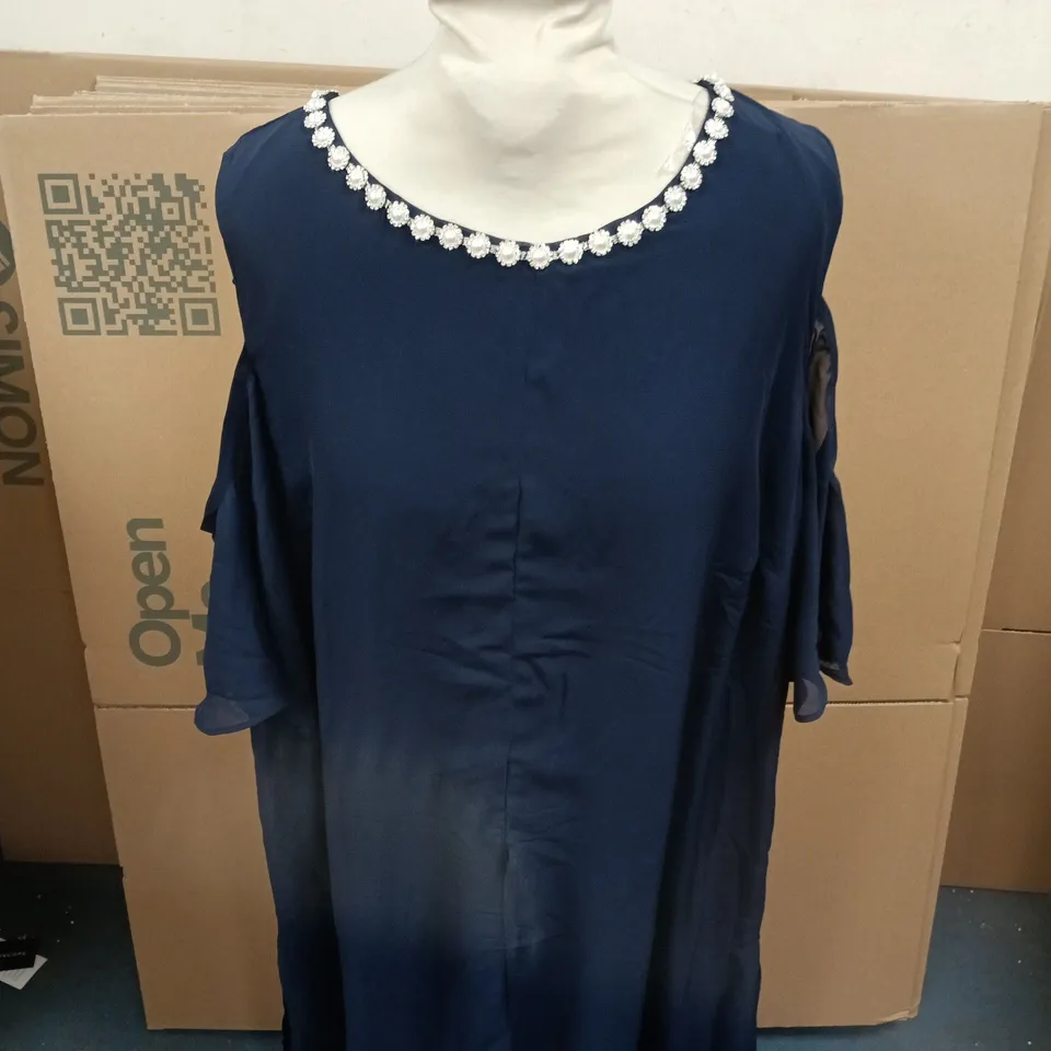 KALEIDOSCOPE WOMENS NAVY BEAD TRIM MAXI DRESS - SIZE 22