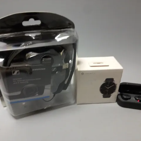 APPROXIMATELY 15 ASSORTED ELECTRICAL PRODUCTS TO INCLUDE SKULLCANDY EARBUDS, AMAZFIT GTR 2, SENNHEISER PC 7 USB HEADSET, ETC