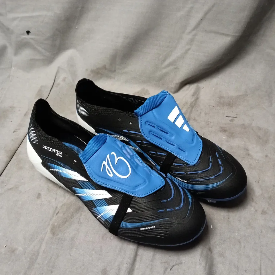 ADIDAS PREDATOR FOOTBALL BOOTS – BLACK/BLUE WITH WHITE STRIPES SIZE 6 KIDS