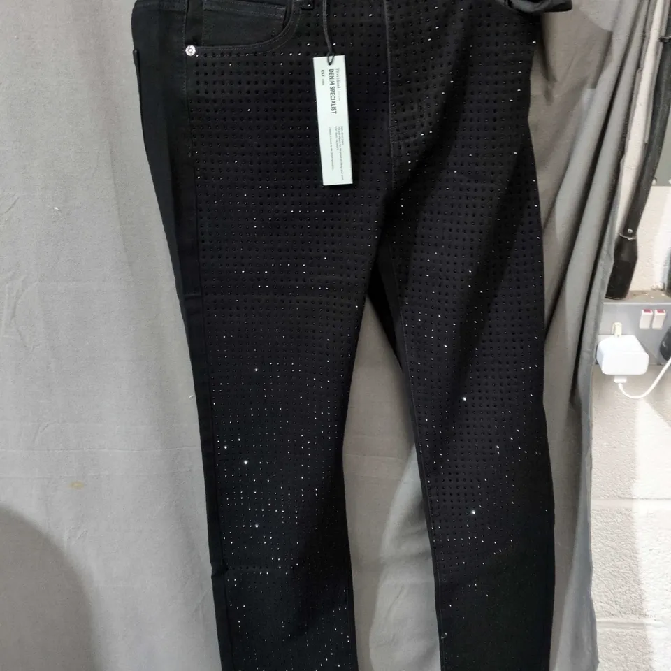 RIVERISLAND DENIM SPECIALIST BLACK RHINESTONE JEANS – WOMEN’S, UK 8 (EU 36)