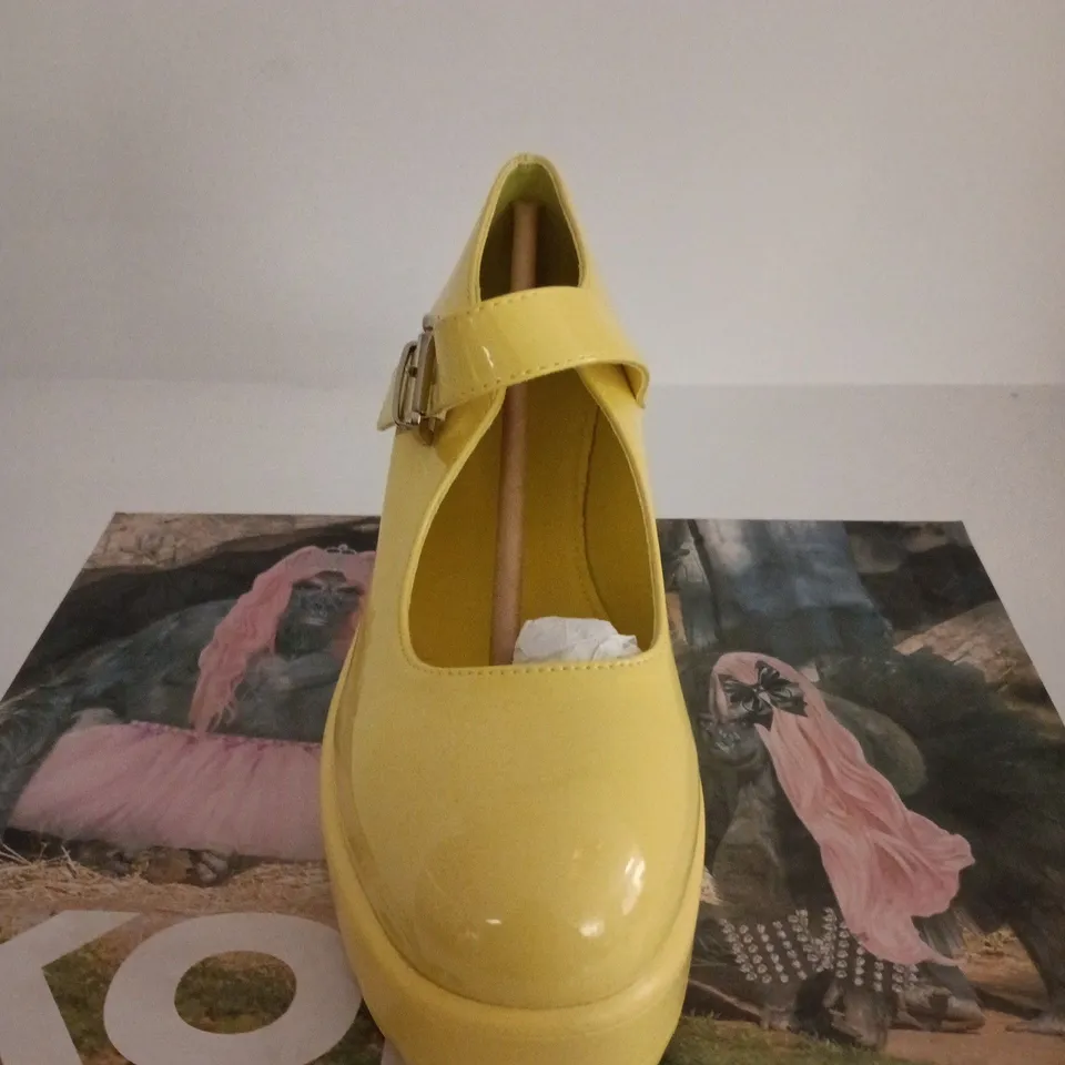 BOXED PAIR OF KOI TIRA MARY JANE SHOES – SUNSHINE YELLOW EDITION, UK SIZE 5