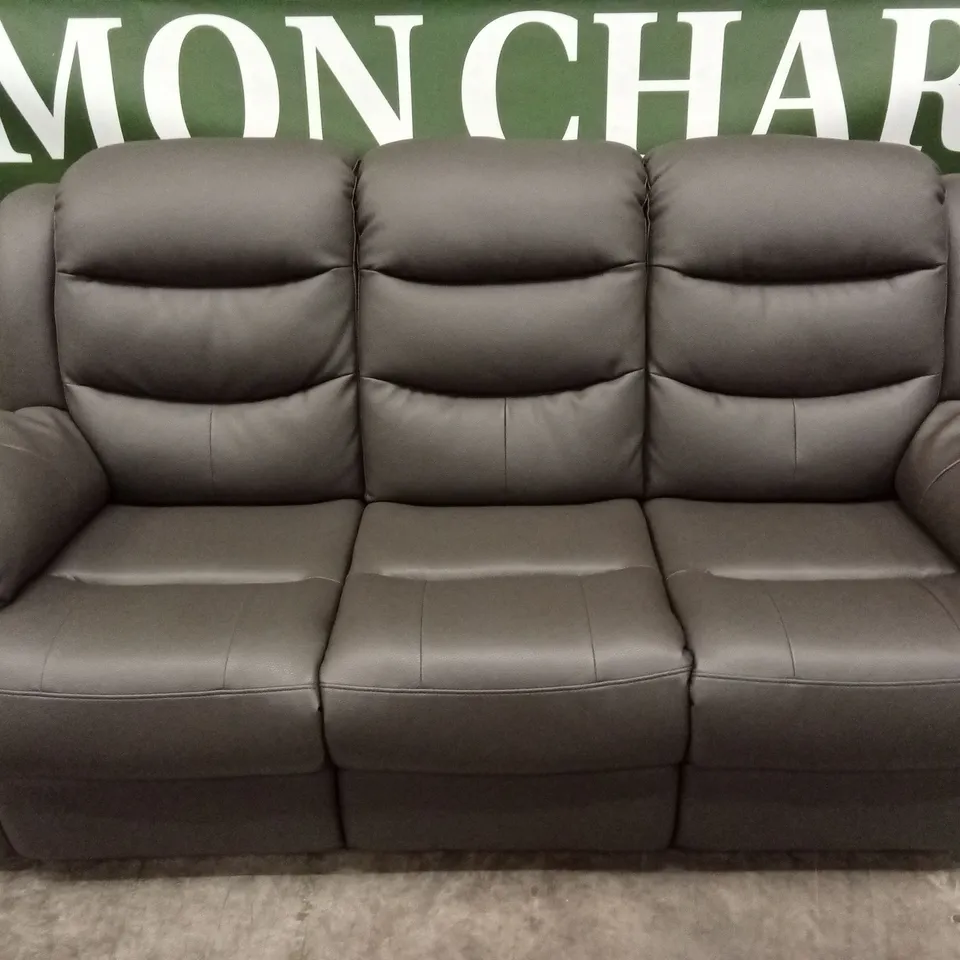 ROTHBURY LUXURY FAUX LEATHER HIGH BACK 3 SEATER MANUAL RECLINER SOFA - CHARCOAL 