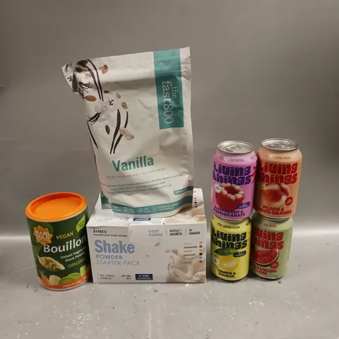 7 X ASSORTED FOOD/DRINK PRODUCTS TO INCLUDE THE FAST 800 FOOD SHAKE, LIUING THINGS DRINKS, AYMES SHAKE POWDER ETC 