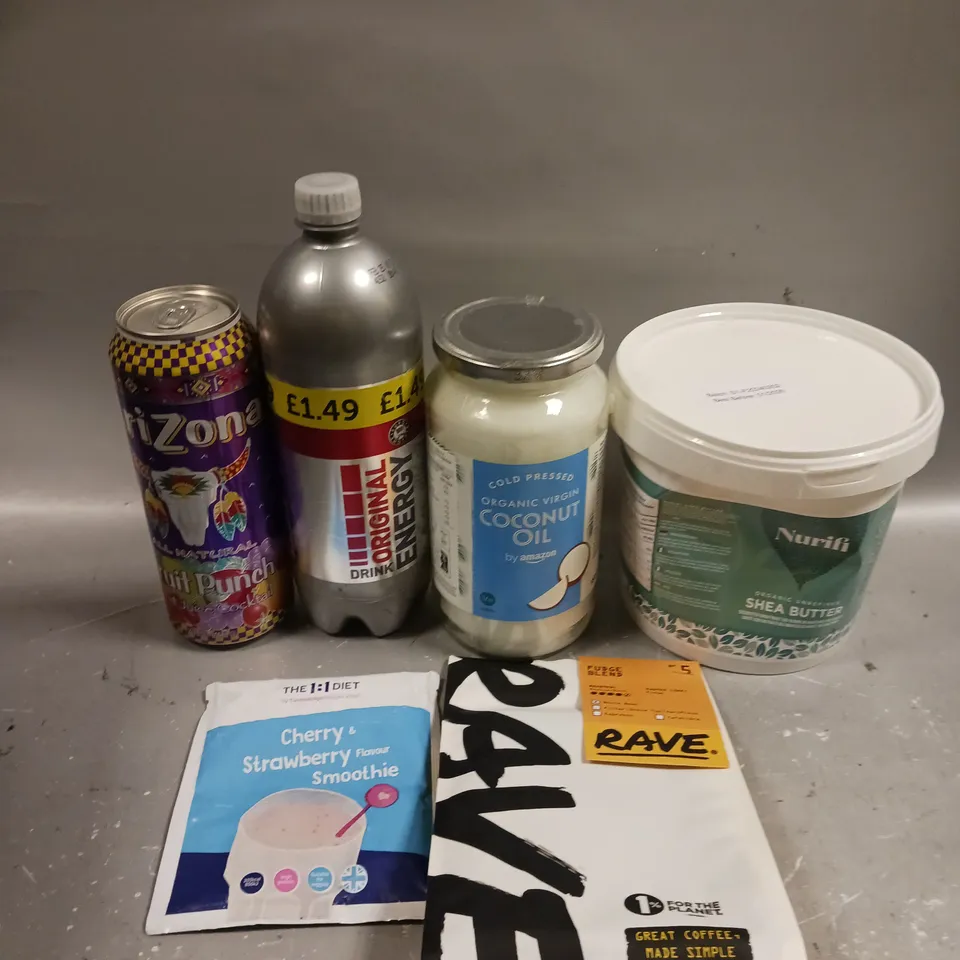10 X ASSORTED FOOD/DRINK PRODUCTS TO INCLUDE MY COCONUT OIL, SHEA BUTTER, RAVE COFFEE ETC