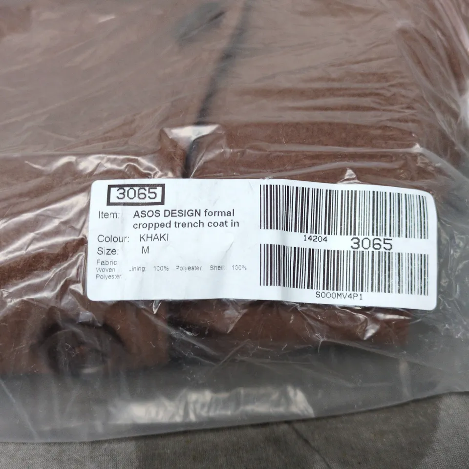 ASOS DESIGN FORMAL CROPPED TRENCH COAT KHAKI MEDIUM BAGGED