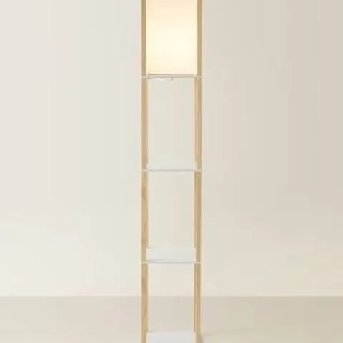 BOXED VALUELIGHTS STRUTTURA OAK SHELVING UNIT FLOOR LAMP WITH FABRIC SHADE