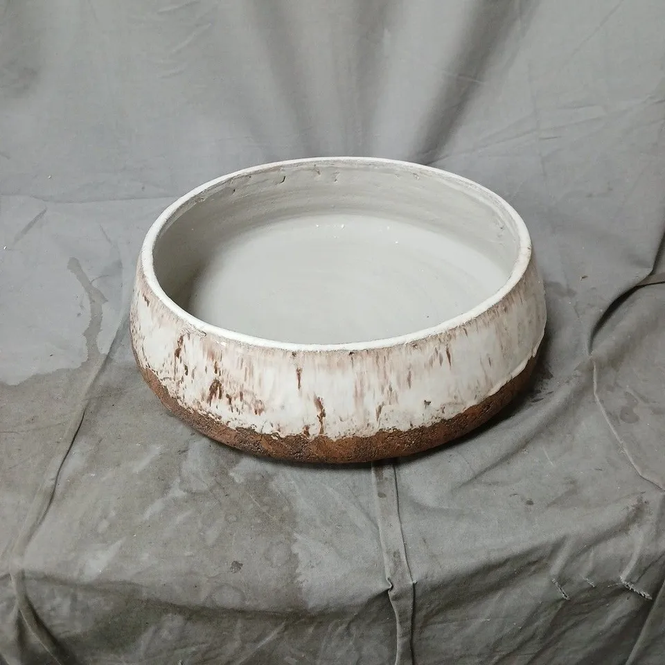 OTTERS BROOK 36CM AGED CREAM BROWN TERRACOTTA BOWL