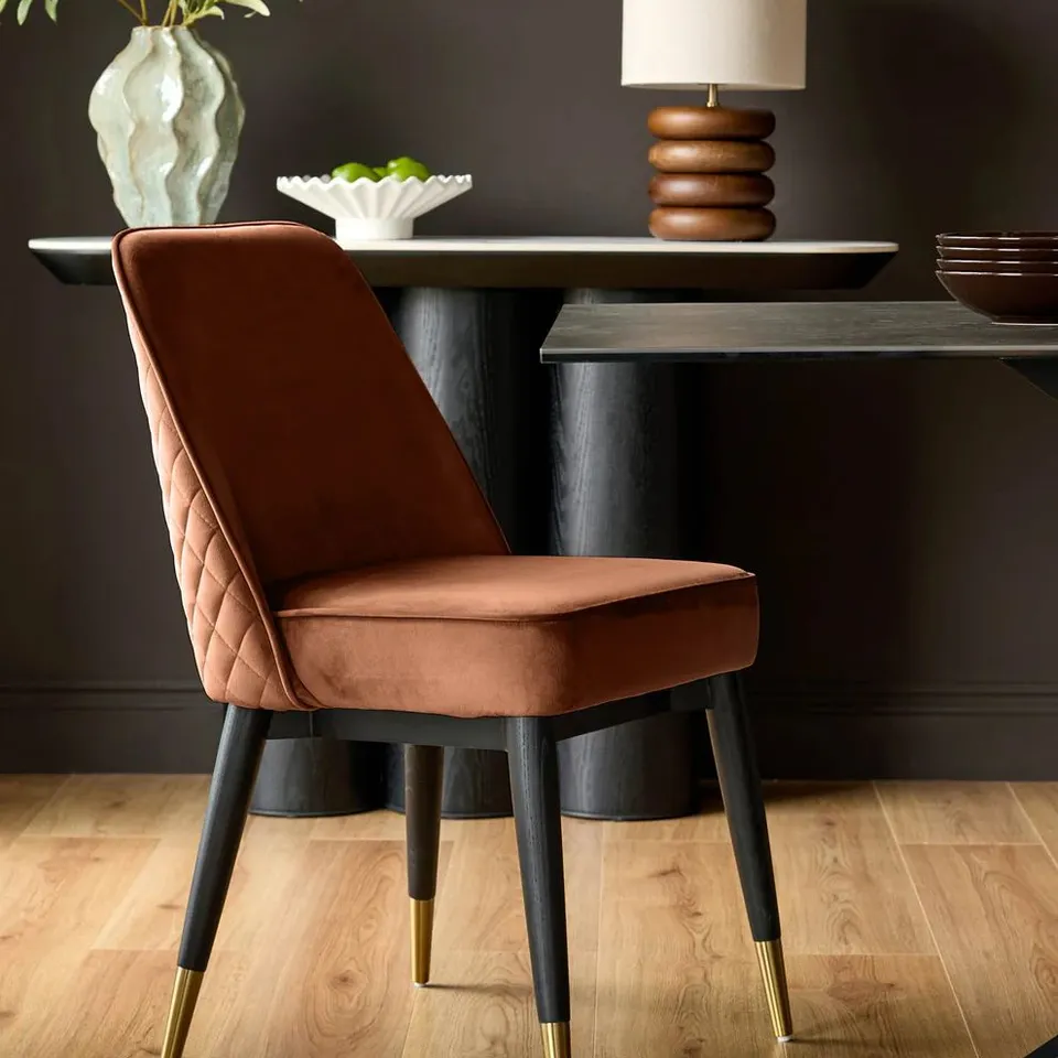 BOXED SET OF 2 DANETTI MAE RUST VELVET DINING CHAIRS