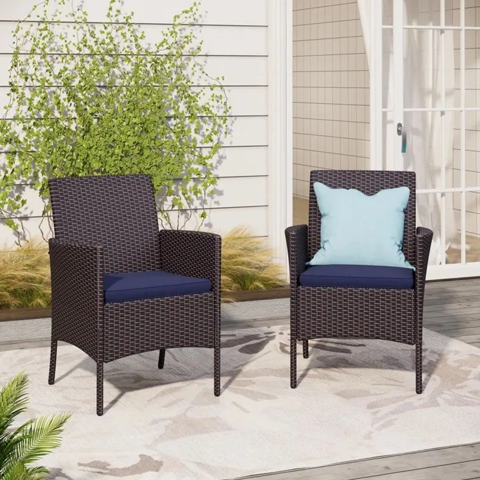 BOXED PAIR OF PHI VILLA PATIO DINING ARMCHAIRS WITH CUSHIONS (1 BOX)
