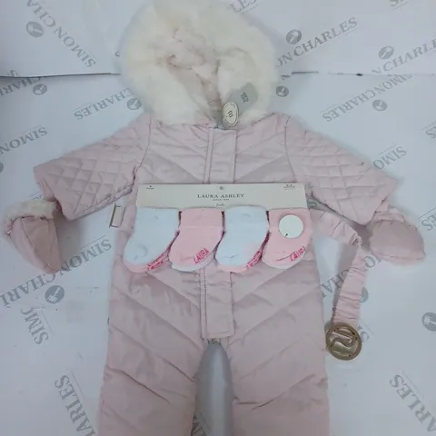 LAURA ASHLEY ALL IN ONE SNOWSUIT WITH FUR HOOD SIZE 0-6 MONTHS