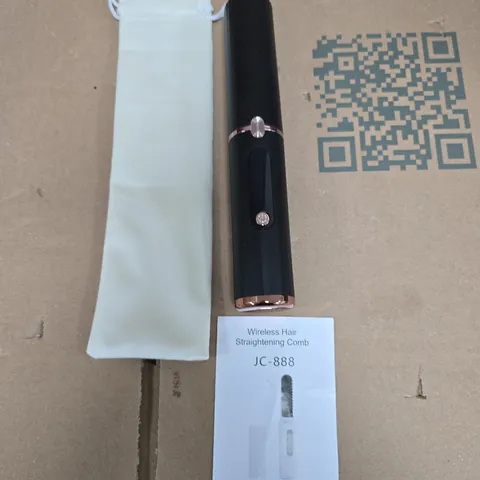 WIRELESS HAIR STRAIGHTENING COMB JC-888 – BLACK WITH ROSE GOLD TRIM, INCLUDES POUCH & MANUAL