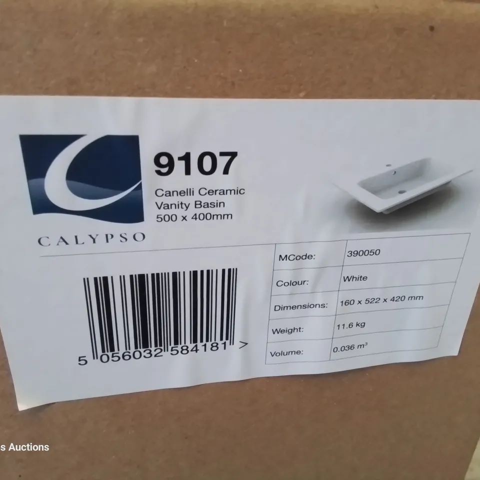 BOXED CANELLI CERAMIC SINGKE TAP VANITY BASIN WHITE 500 × 400mm